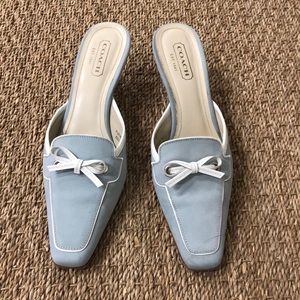 Coach Light Blue/White Mule Kitten Heel Shoes